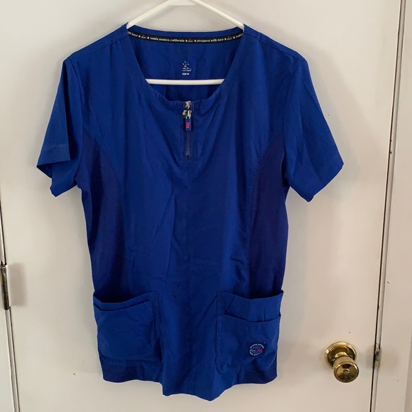 koi Tops Koi Lite Royal Blue Double Zipper Slim Fit Scrub Top Poshmark